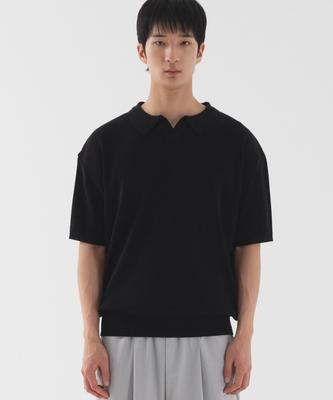 PIANER Classic Open Collar Short Sleeve Knit (Black)