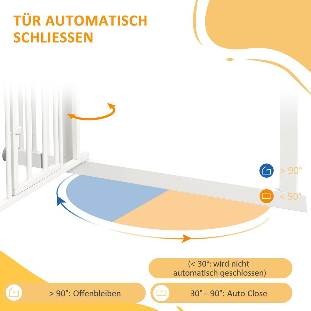 Pressure Fit Stair Dog Gate W/ Small Cat Door, Automatic Closing Door, Double Locking, for 74-100cm Openings - White