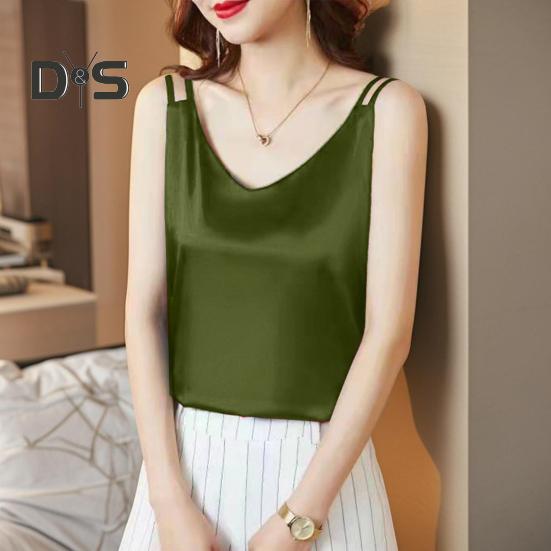 Chaleco Base de Mujer con Tirantes de Cuello en V sin Mangas de Satén Suave Tops de Seda Imitación Chaleco Base Versátil para Uso Diario