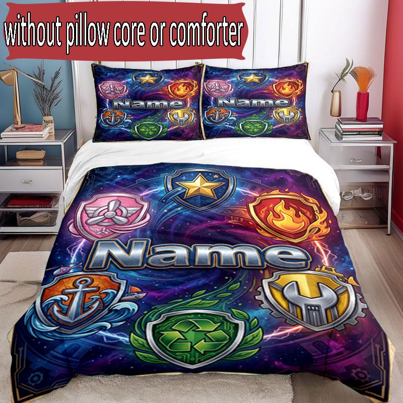 3pcs Duvet Cover Set (1*Duvet Cover + 2*Pillowcase, Without Core), Custom Name PAW Patrol Pattern Bedding Set, Home Bedroom Decor Gift