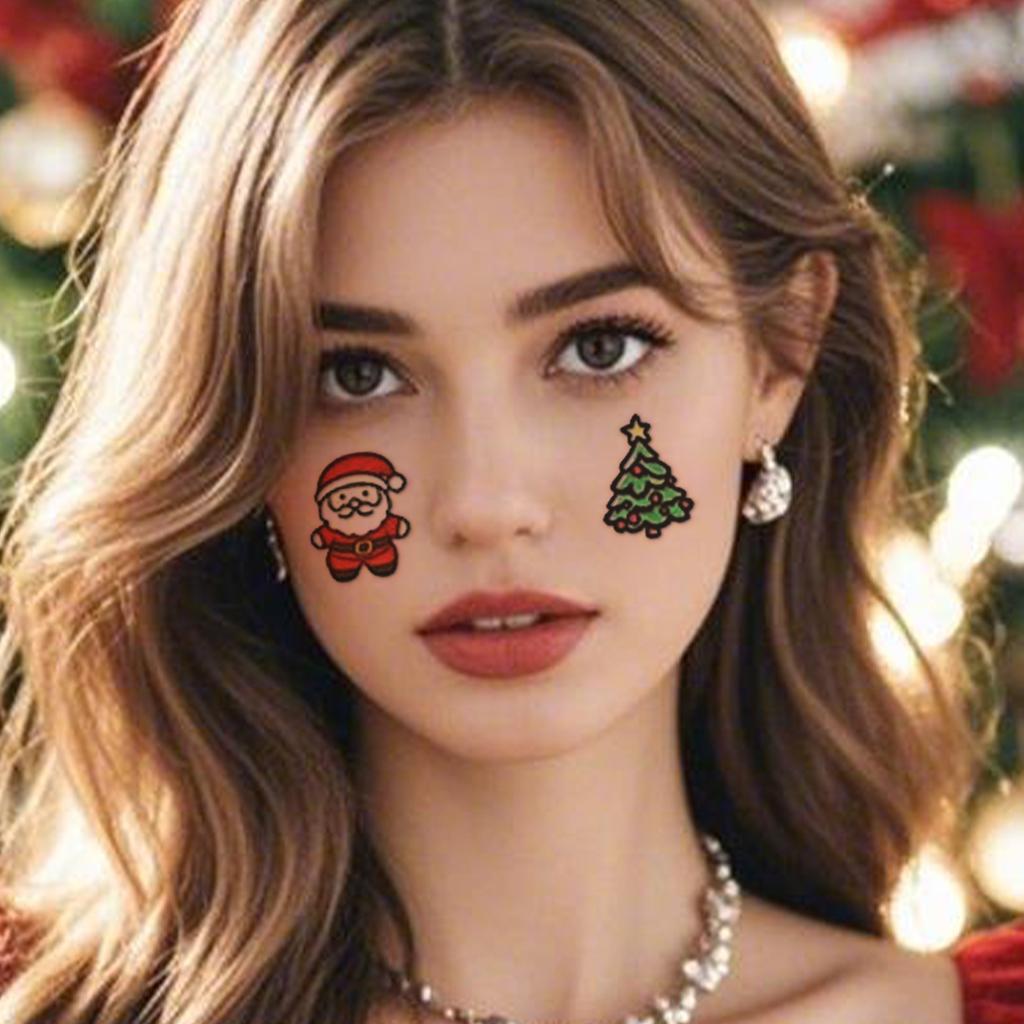 Cute Christmas Tattoo Stickers Cartoon Santa Claus, Snowman Christmas Tree Tattoo Stickers