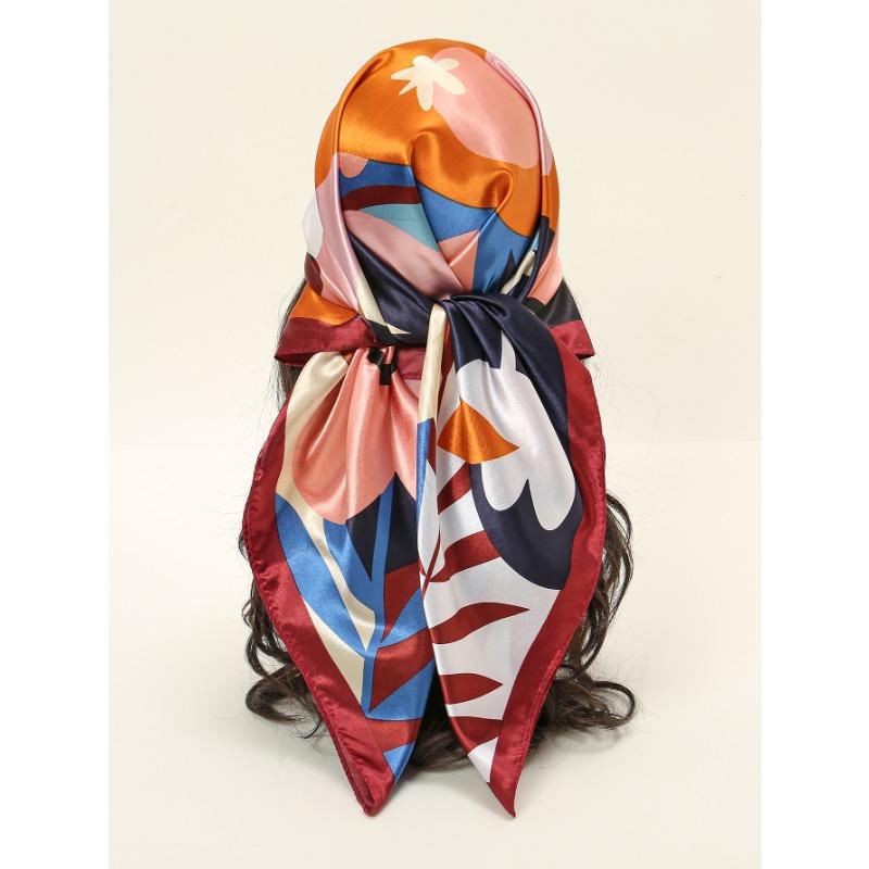 

Retro cartoon flower simulation silk small silk scarf women s spring and autumn decorative scarf square scarf thin scarf printed yarn scarf 90*90CM