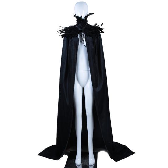 Halloween Shawl Velvet Fabric Demon Angel Costume Cloak Easy Strap Faux Feather Collar Halloween Cosplay Cloak