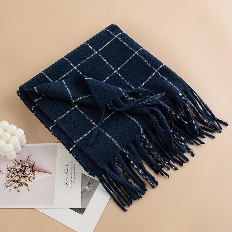 Plaid Scarf Women's Winter New Korean Version Versatile Imitation Cashmere Scarf Couple's Warm Shawl Men's Autumn and Winter