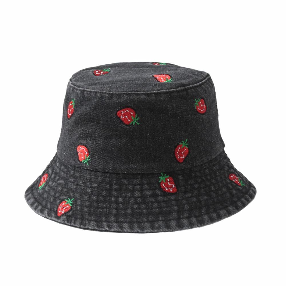 Butterfly Pattern Denim Bucket Hat Wide Brim Sun Hat Breathable Beach Hat  Spring and Summer