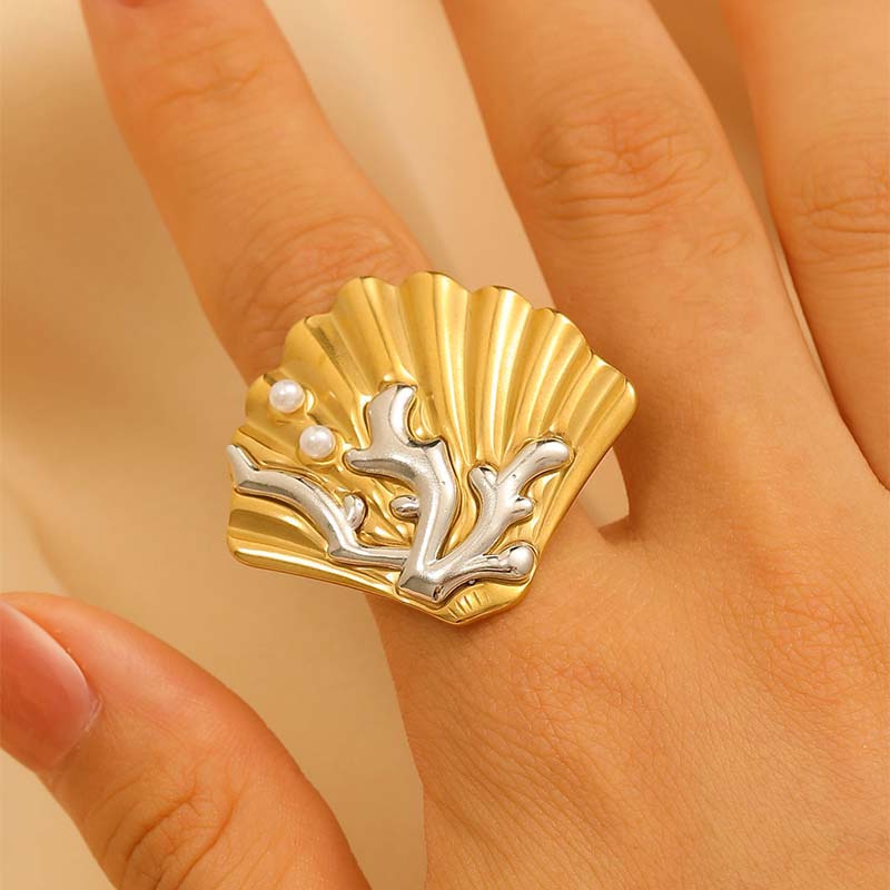 

Stainless Steel Metal Shell Starfish Earrings Rings For Women Minimalist Gold Color Coral Pearl Earrings Waterproof Zircon Gift