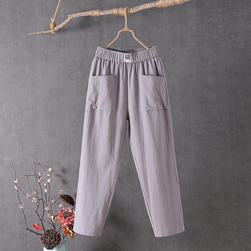 Women's 2023 Cotton-Linen Casual Straight Pants, Korean Style, Slim Fit, Lightweight Nine-Point Harem.