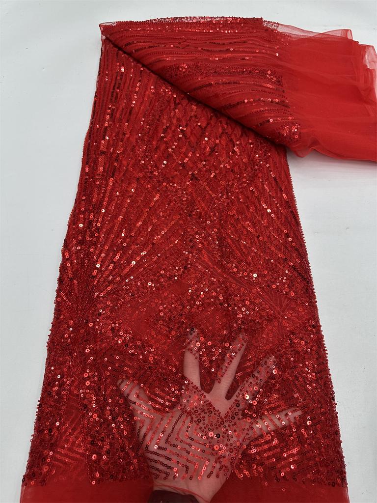 African Sequins Lace Fabric 2026 High Quality Embroidery French Beaded Lace Fabrics Nigerian For Bridal Dress Sewing Material