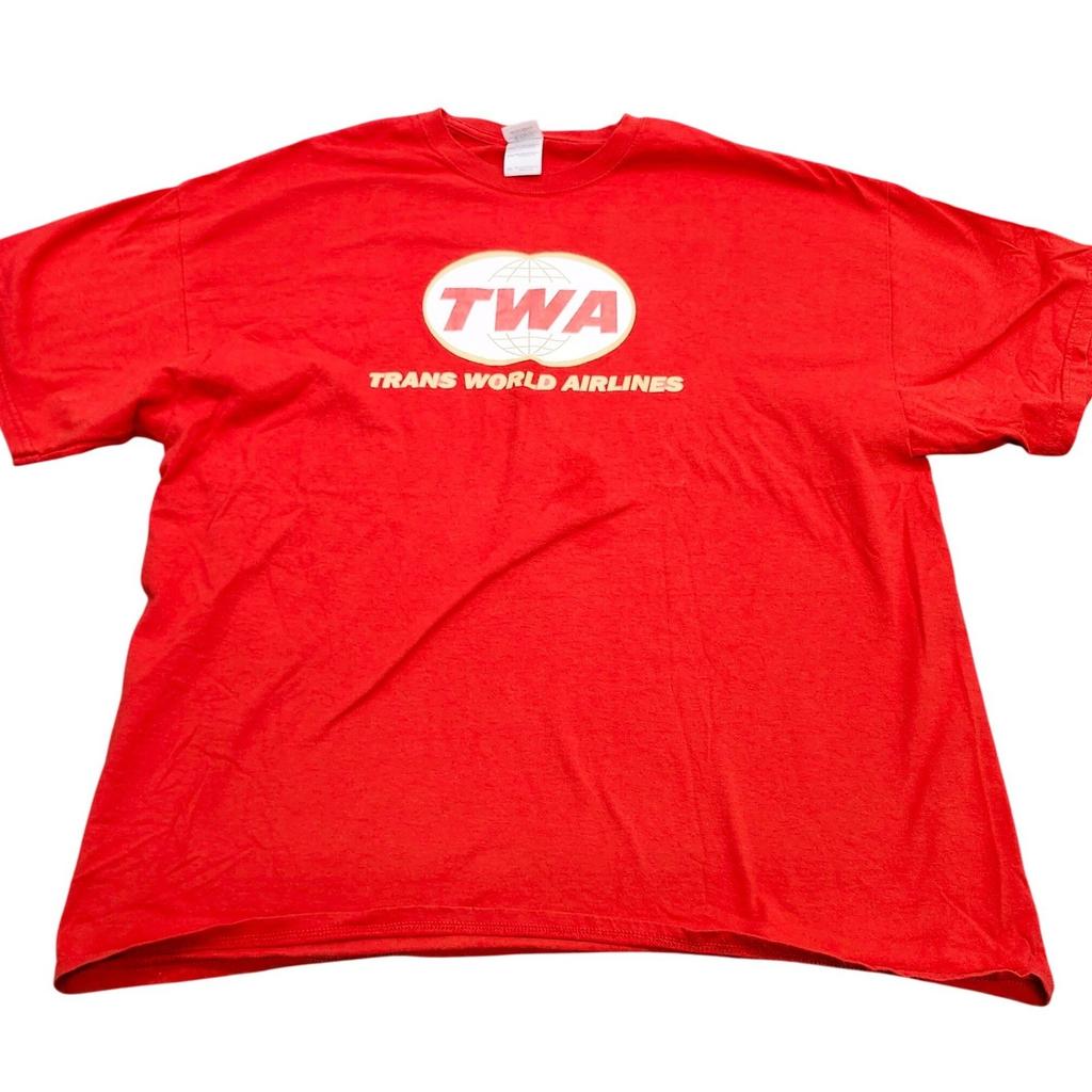 TWA Trans World Airlines Red Graphic T-Shirt Gildan Mens 2XL Retro Aviation Logo
