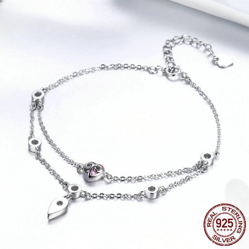 Original European and American Fashion Bracelet for Women Sweetheart S925 Pink Zircon Silver Bracelet