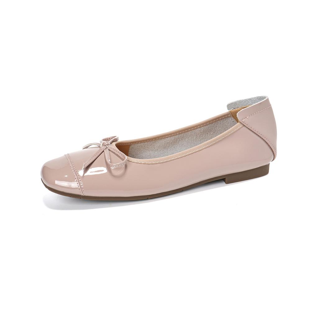 Square head bow ballet single shoes women's flat shoes one pedal