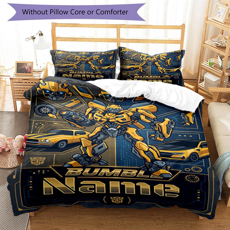3pcs Duvet Cover Set (1*Duvet Cover + 2*Pillowcase, Without Core), Custom Name BumblebeePattern Bedding Set, Home Bedroom Decor Gift