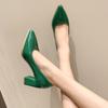 Women's Autumn High Heels Thick Heel Patent Leather Pointed Toe Luxury Leather Shoes
