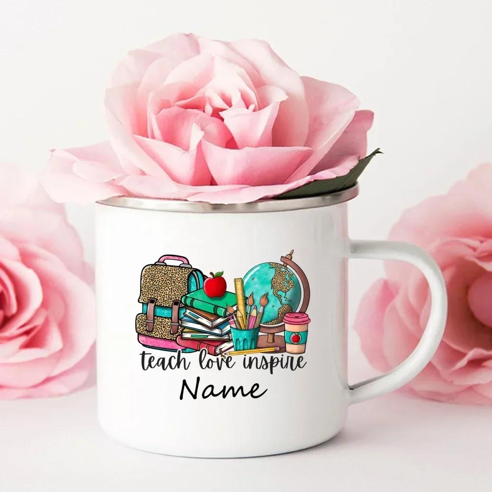 Personalized Custom Name Enamel Mug Creative Retro Coffee Water Cups Drink Dessert Milk Cup Mugs Handle Drinkware Teacher Gifts