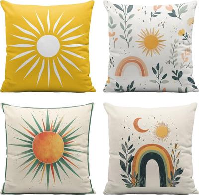 4er Set Boho Sonne Mond Regenbogen Kissenbezüge Botanische Kissenhüllen für Wohnzimmer Sofa Schlafzimmer Heimdekoration