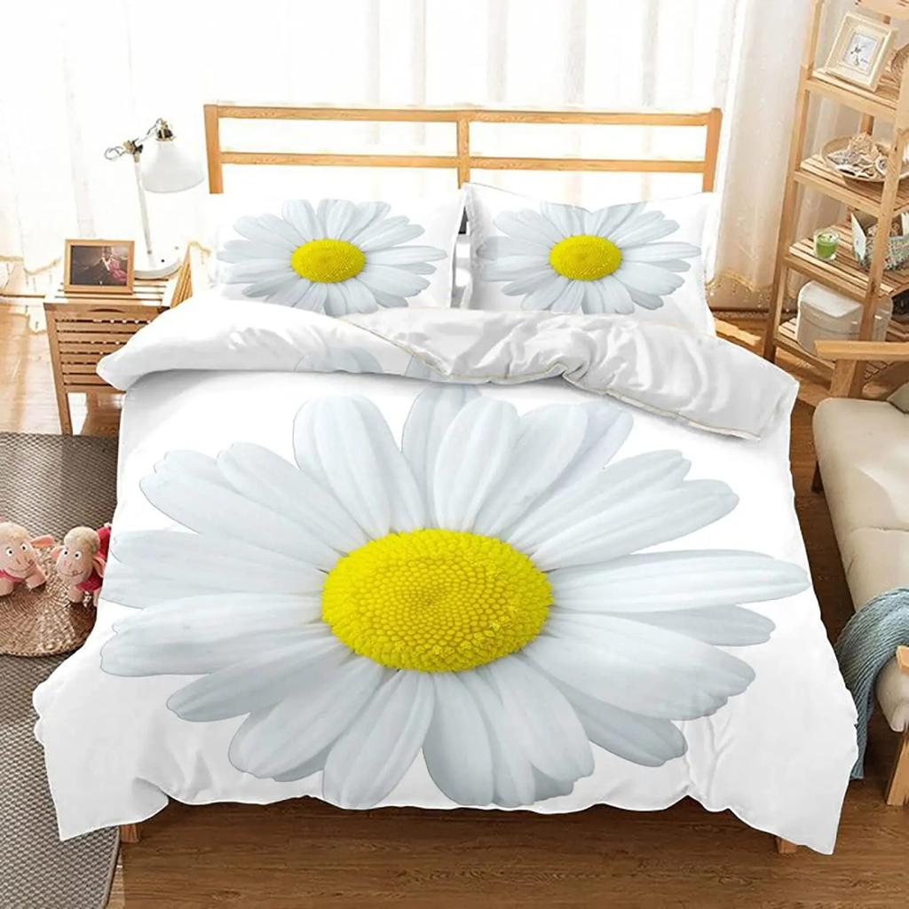 Chrysanthemum Duvet Cover Set Colourful Flower Pattern Polyester Comforter Cover For Kids Girls Bedding Set King Queen Full Size