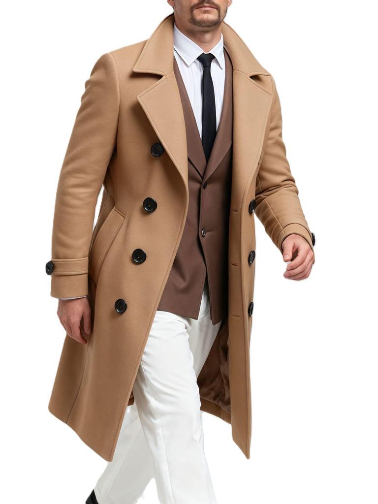 Herren Europäischer Zweireihiger Wollmantel - Langer Stil für Herbst/Winter