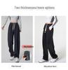 Extra Thick Black Wide-Leg Denim Women's Pants, Winter Retro Style with Plus Velvet Lining, 800g
