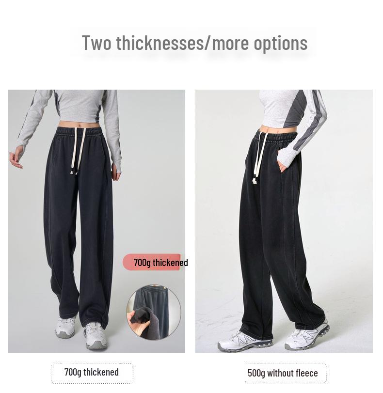 Extra Thick Black Wide-Leg Denim Women's Pants, Winter Retro Style with Plus Velvet Lining, 800g