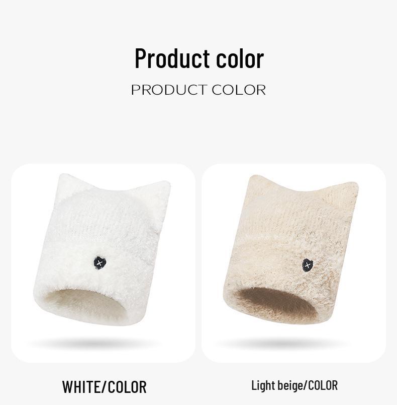 Sweet Cat Ear Knitted Hat: Autumn/Winter Warm, Cute Japanese Style with Heart Embroidery for Women