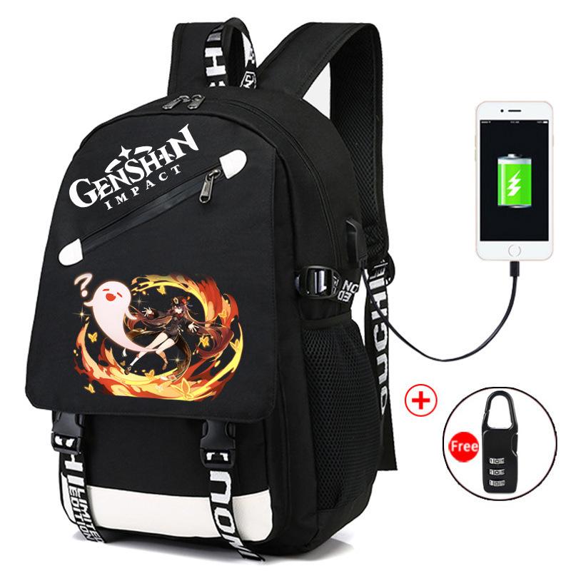 Backpack Anime, Genshin Surrounding Large Capacity Student School Bag Outdoor Travel Bag