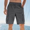 Summer Loose Men's Safari Style Shorts Multi Pockets Casual Loose Fit Straight Elastic Waist Beach Shorts