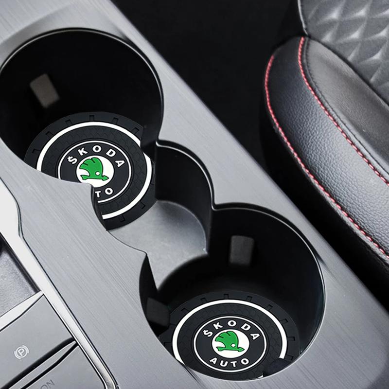 Car Cup Mat Anti-slip Bottle Holder Coasters Car Accessories For Skoda Octavia Superb Rapid Kodiaq Karoq Fabia Kamiq Roomster Citigo