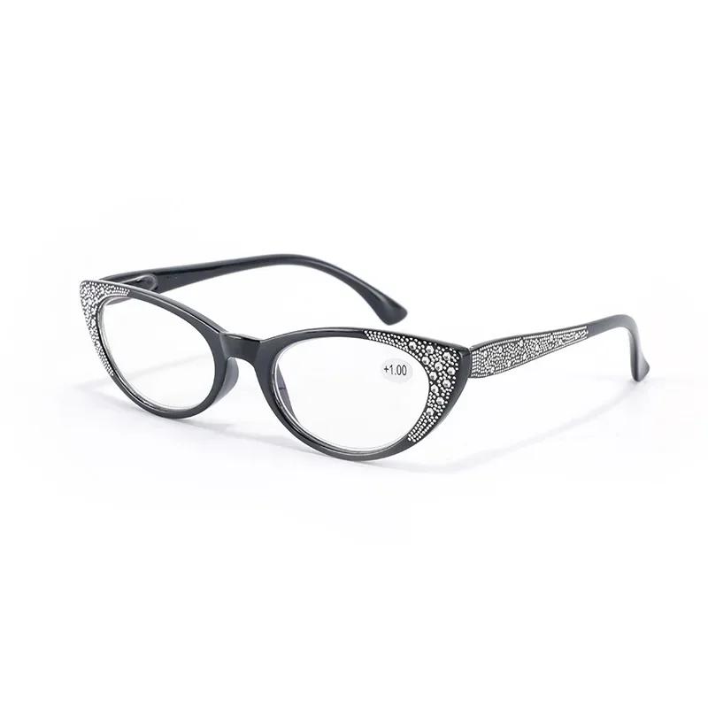 New Cat's Eyes Reading Glasses Women Fashion Diamond Plated Blue Light Proof Presbyopia Eyeglasses  +0.75 To +3.5