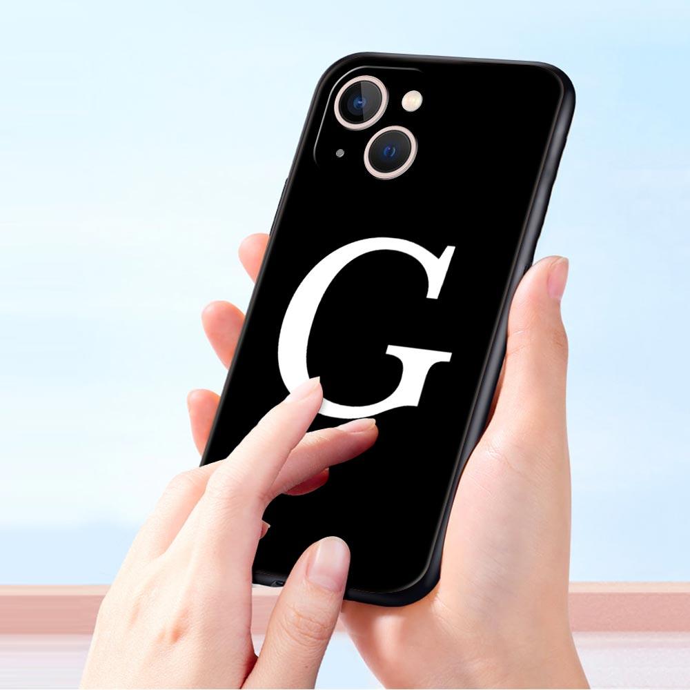 Initial Letter A Z Phone Case For iPhone 17 16 15 Pro Max 11 12 13 14 7 8 Plus SE 2020 X XR XS Cover Soft Black