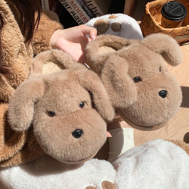 Štěněcí pantofle zimní silná podrážka teplé protiskluzové vnitřní domácí roztomilé zesílené sametové bavlněné pantofle