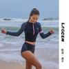 Womens Quick-Dry Long Sleeve Rash Guard 7/8 Length Zipper Top Surfing Swimming Running Cycling