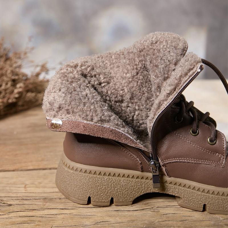 Johnature Moteriški batai iš natūralios odos, medvilniniai batai, iš karvės odos, pliušiniai, šilti, apvaliu priekiu, storapadžiai, aulinukai