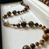 Natural Tiger'S Eye Stone Necklace Maillard Premium Sweater Chain Natural Baroque Pearl Vintage Beaded Coffee Lock