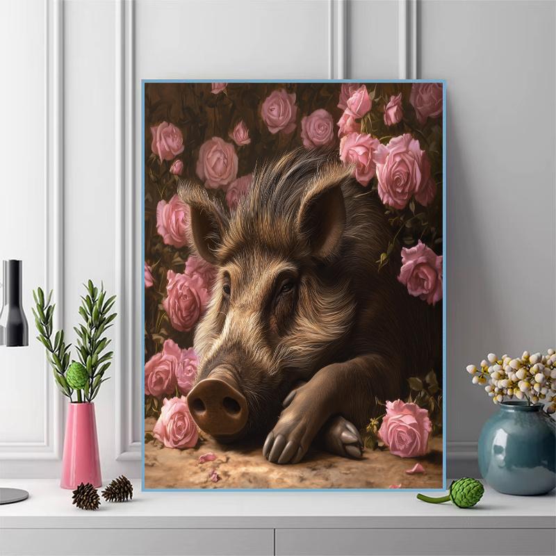 Warthog and roses Pattern 3pcs 100% Round Full Drill 5D DIY Diamond Painting Embroidery Cross Stitch Rhinestone Décor