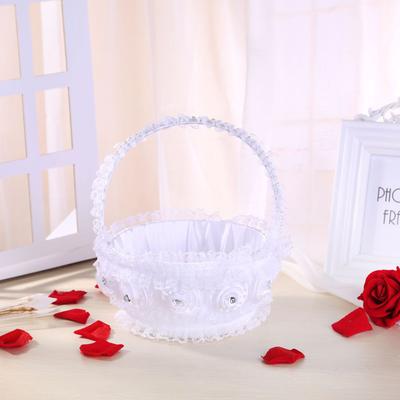 Creative Rhinestone Lace Flower Basket Gift Bridesmaid Flower Girl Petal Portable Basket, Wedding Supplies