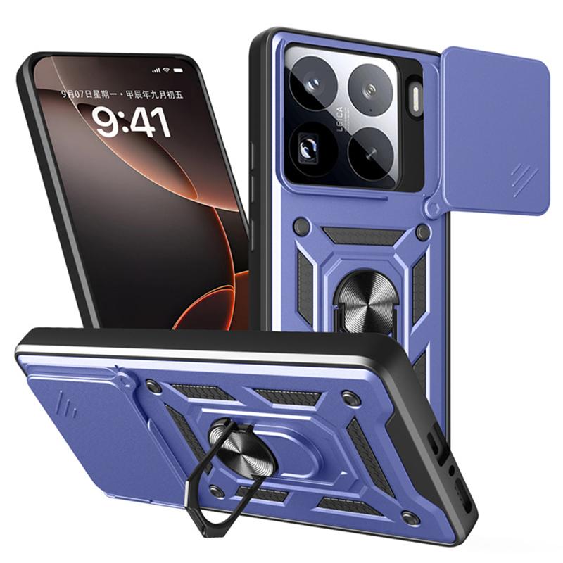 Armor Ring Stand Funda For Xiaomi 15 15Pro 5G Case Shockproof Slide Lens Protect Phone Cover for Xiaomi15 Pro Car Magnetic Funda