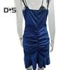 Women Slip Dress Ball Prom Party Mini Dress Sequin Slim Fit Backless Sleeveless Ruffle Hem Sling Dress Pleated Low-cut V Neck High Waist Summer Dress