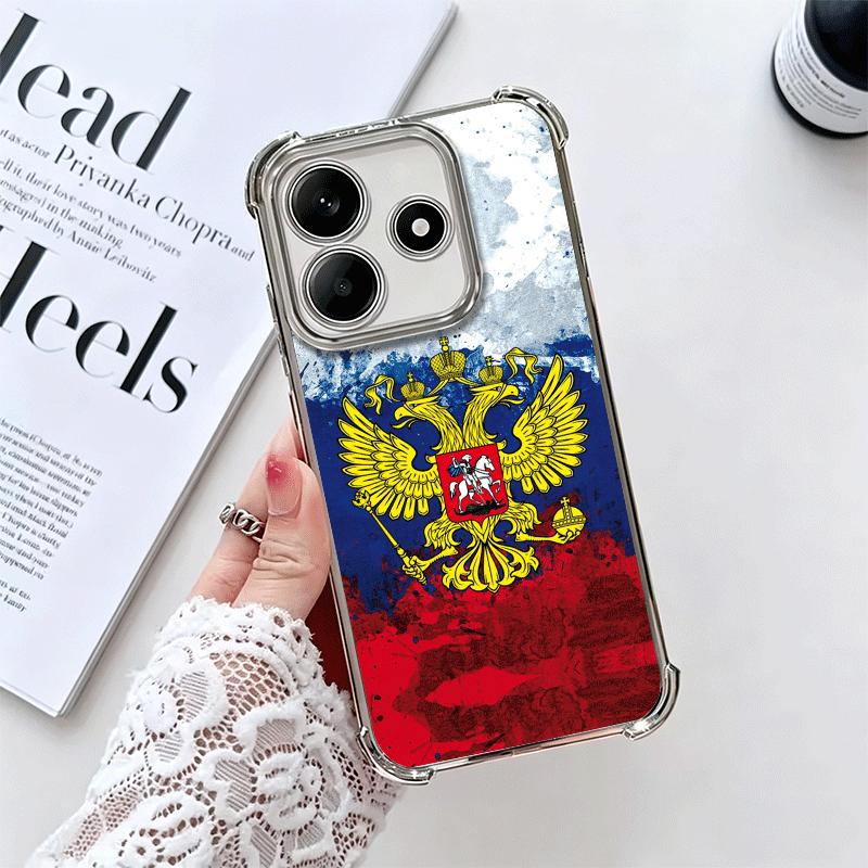 Russia Russian Flags Emblem Soft Phone Case For Xiaomi Redmi Note 14 15 Pro Plus 13 12 11S 11T 5G 10 9S 9 Plating Anti-Fall Fund