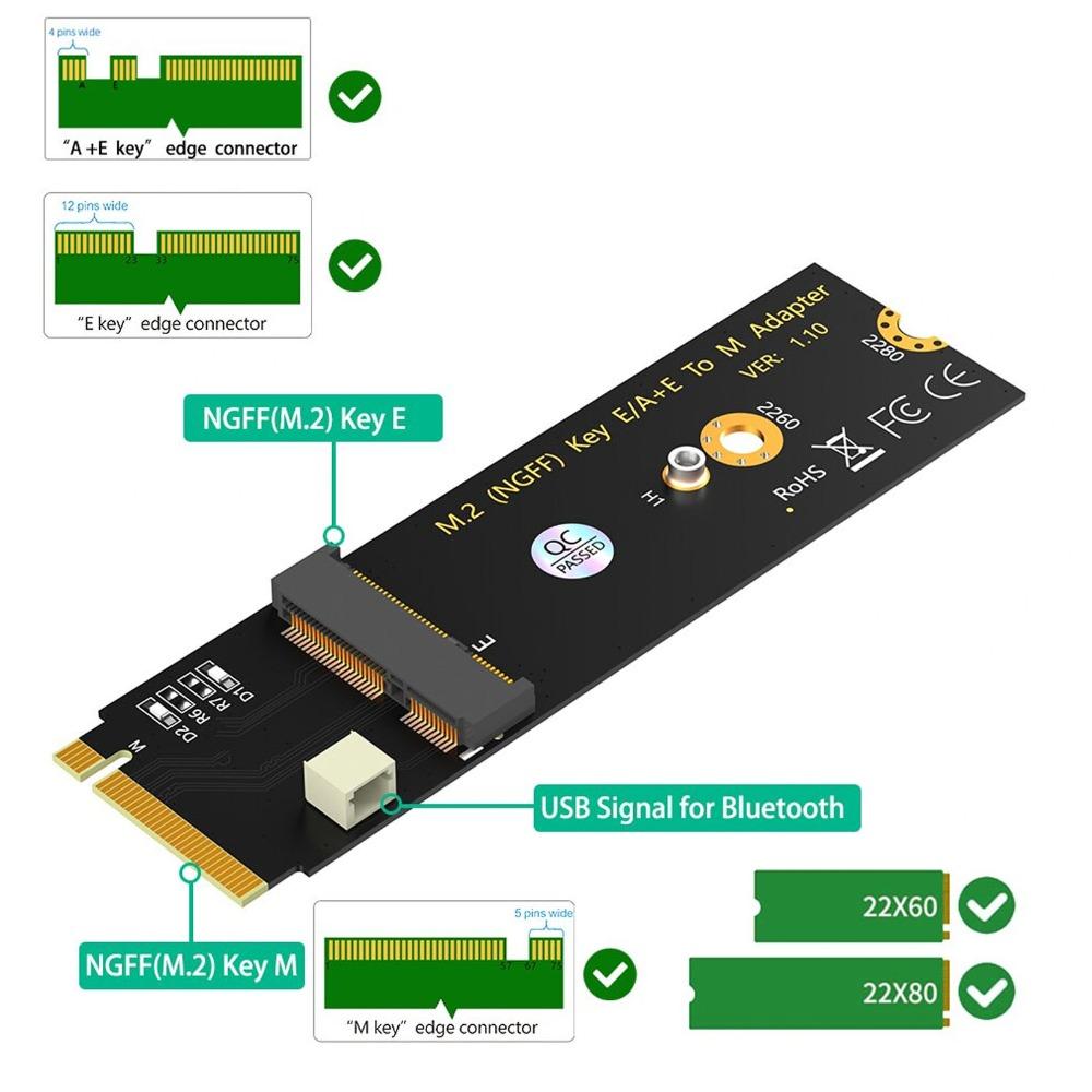 Plug and Play M.2 NGFF A E Key Adapter No Driver Required M.2 Key M Convert Card Gaming PC