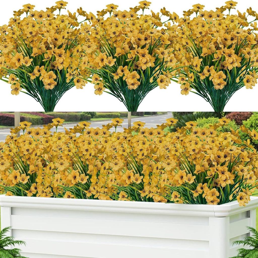 24 Bundles Artificial Flowers for Outdoor,No Fade Fake Flowers Faux Plants for Decoration Hanging Planters Indoor Outside Garden Porch Home Wedding