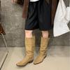 2025 New Fashion British Style Belt Buckle Splicing Western Cowboy Boots Pointed Head Thick Heel Sleeve Fashion Knight