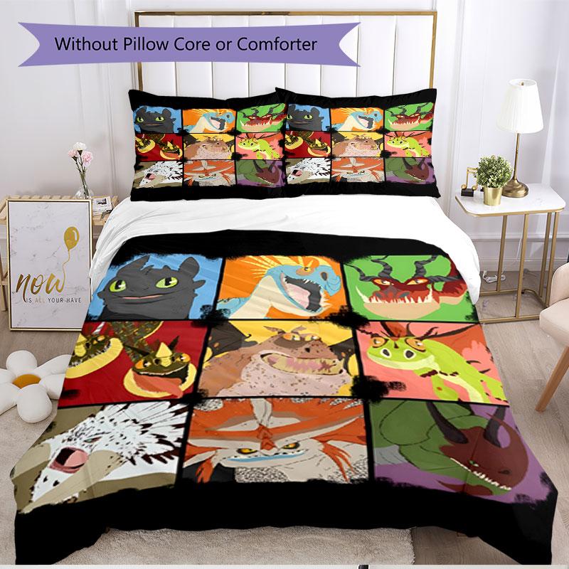 3pcs Duvet Cover Set (1*Duvet Cover + 2*Pillowcase, Without Core), How to Train Your Dragon Print Soft All‑Season Bedding Set, Home Bedroom Decor Gift