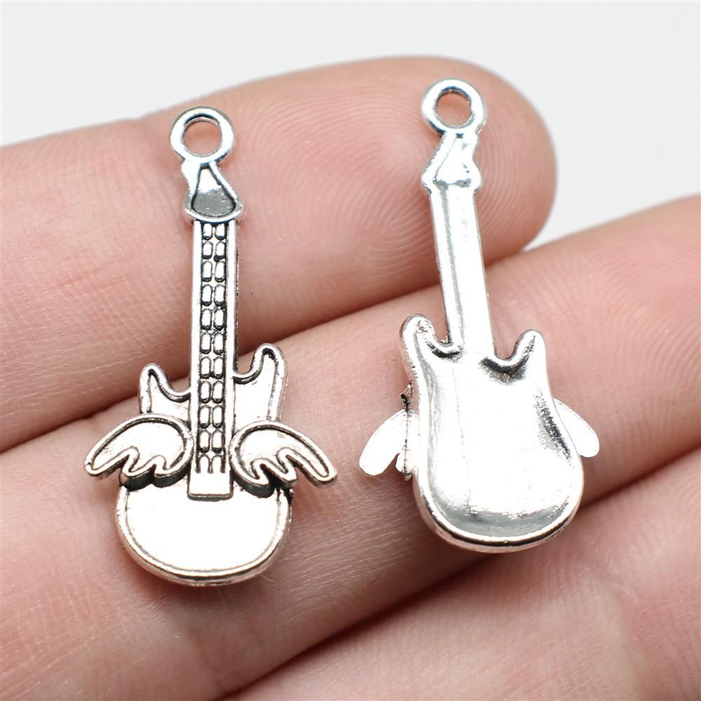 10pcs Musical Instrument Charms Antique Silver Color Guitar Microphone Violin French Horn Charms For Jewelry Making