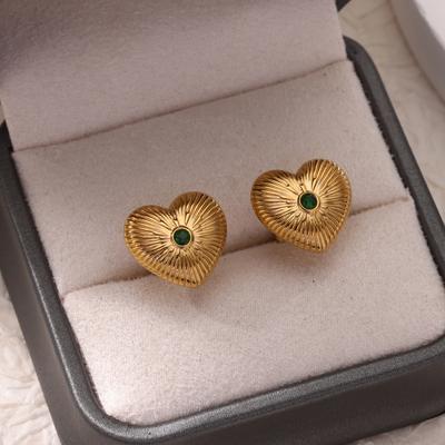 Zircon Heart Stripe Earrings For Women Gold Color Stainless Steel Heart Stud Earring Fashion Party Wedding Jewelry Gift Bf