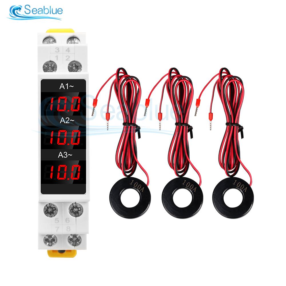 

SDM010A Mini Din Rail LED Digital Display Three-Phase Modular Current Meter Gauge Indicator AC 80-500V 1-100A червоний