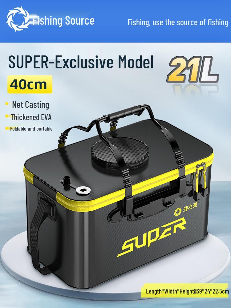 Pogrubione wiadro na żywe ryby z koszykiem na przynęty i ochraniaczem na ryby