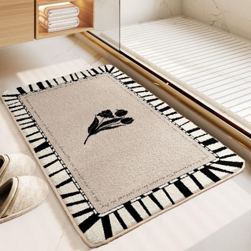 Thick Imitation Cashmere Floor Mat, Simple Water Absorbing and Anti Slip Bathroom Water Absorbing Floor Mat