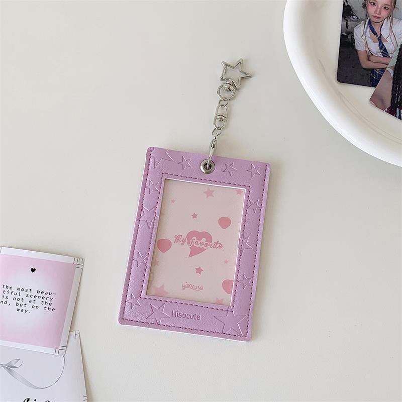 Cute Pu Leather Star Card Holder Photocard Holder Idol Photo Display Storage Protective Cover Keyring Pendant Bag Charms Gifts