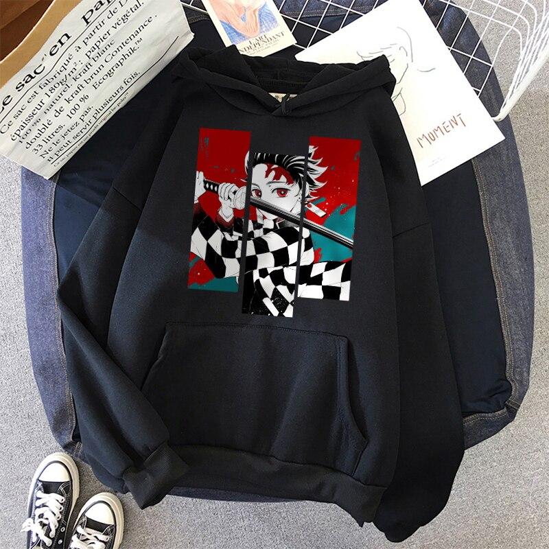 Anime Demon Slayer Tanjiro and Nezuko Hoodie Sweatshirt Women Korean Kpop Street Style Sweatshirt Girl Streetwear Winter Loose Top
