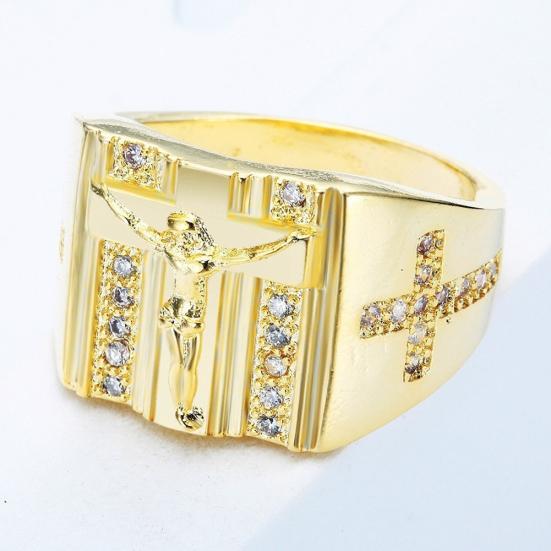 Men Women Rhinestone Inlaid Jesus Cross Finger Ring Party Jewelry Gift